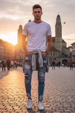 Herren Stretch Jeans Slim Fit Denim Retro Waschdesign Reissverschluss