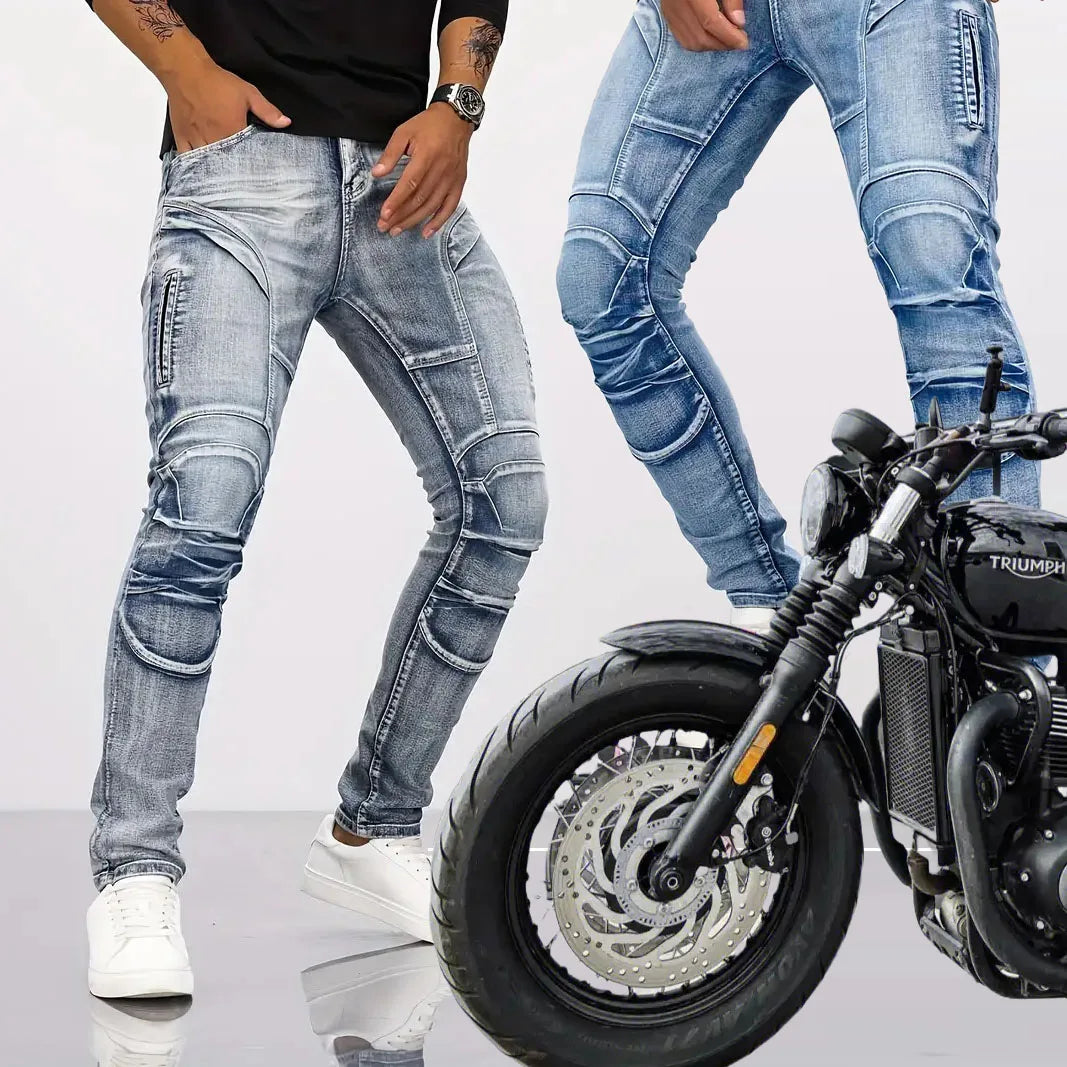 Unisex Motorrad-Jeans mit Reissverschluss und mehreren Taschen