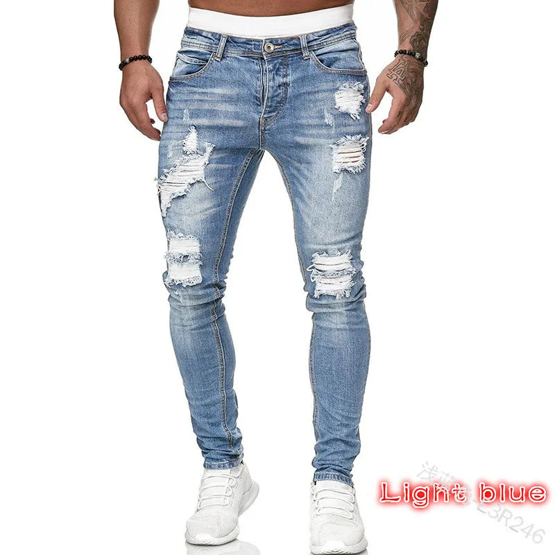Herren Stretch Jeans Slim Fit Denim Retro Waschdesign Reissverschluss