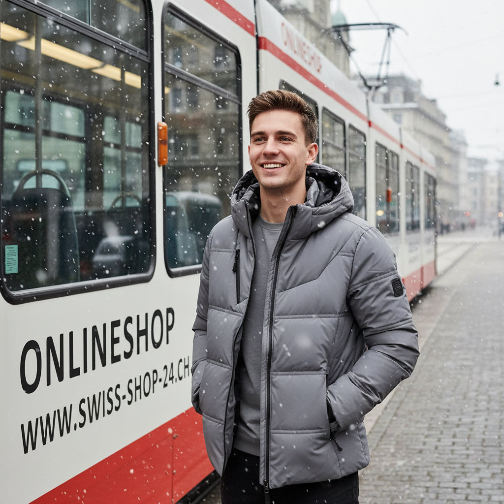 Herren Winterjacke Weisser Entendaunenfüllung Abnehmbare Kapuze Winddicht