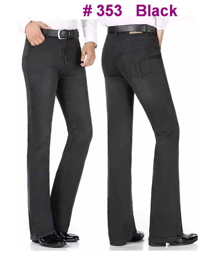 Flare Jeans Herren Mid-Rise Elastisch Denim Hose Schwarz