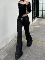 Damen Hose Schwarz mit Nieten-Design und Gürtel – Y2K Gothic Style