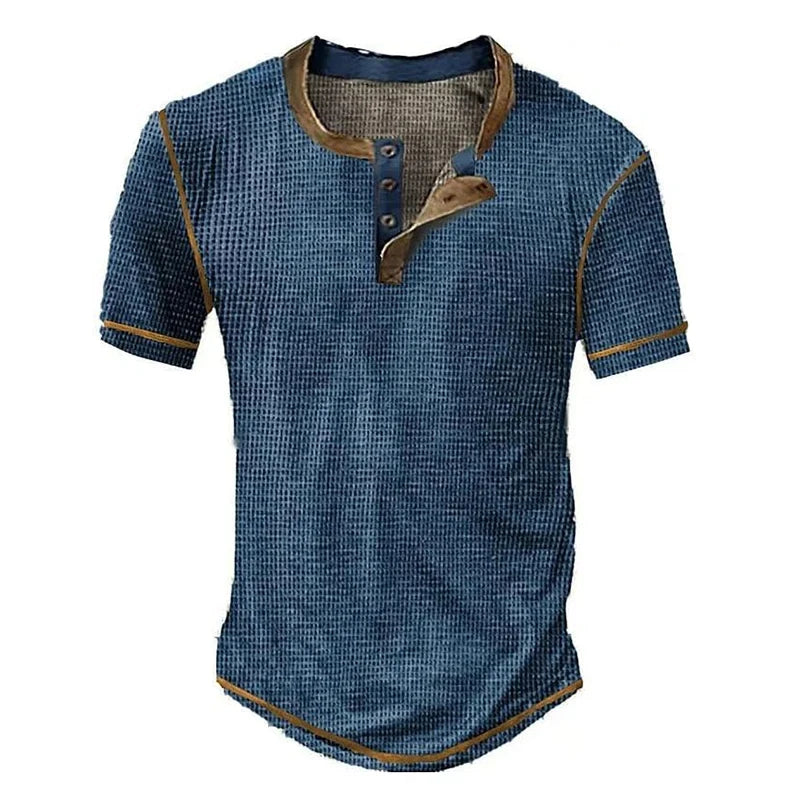 Sommer T Shirt Herren 3D Atmungsaktives Kurzarm Waffel Struktur Vintage