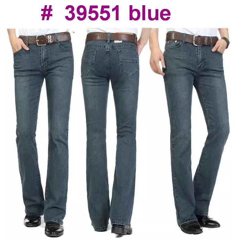 Flare Jeans Herren Mid-Rise Elastisch Denim Hose Schwarz