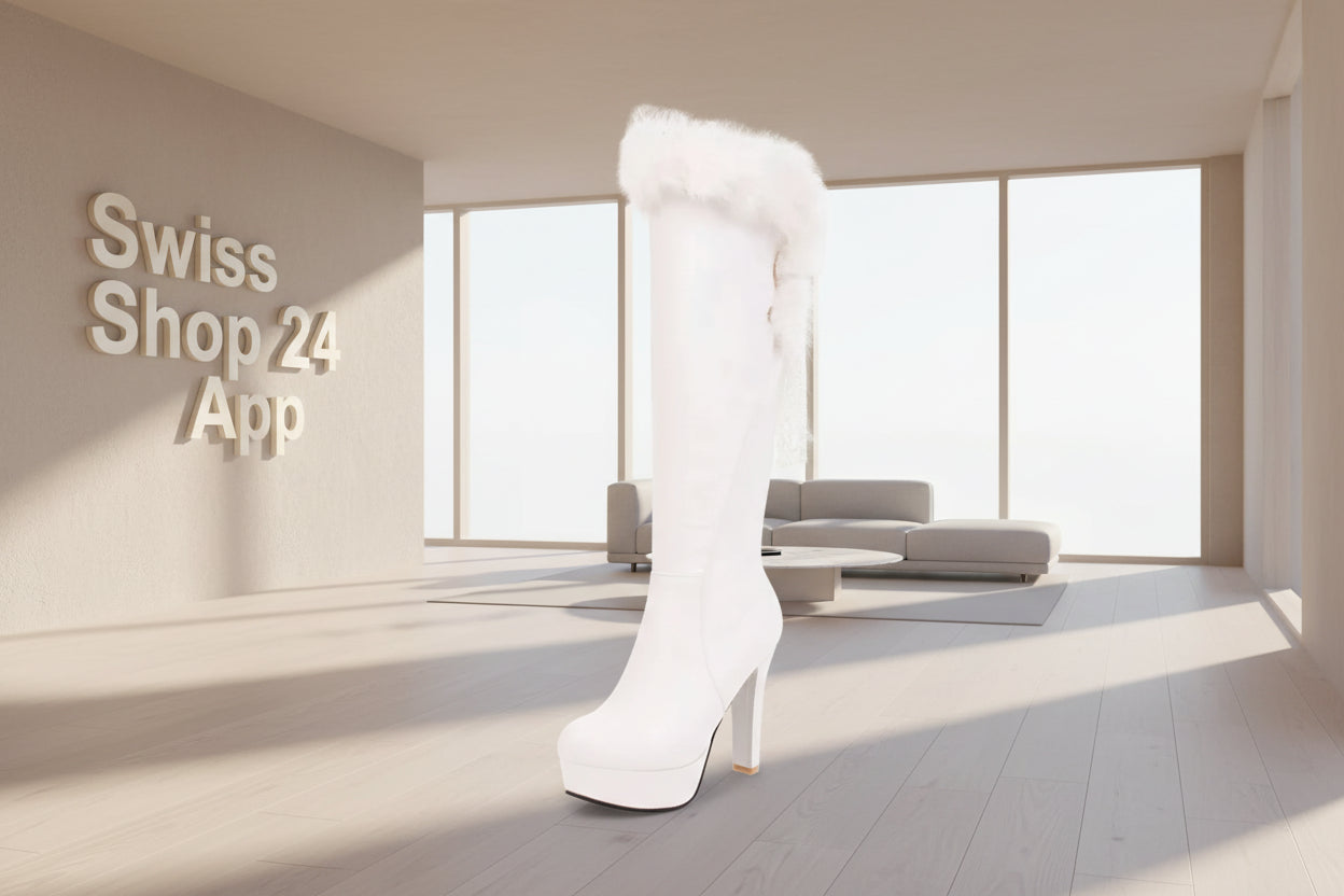 Kniehohe Damen Fellstiefel Stiletto Absatz Mit Fellfutter Warm