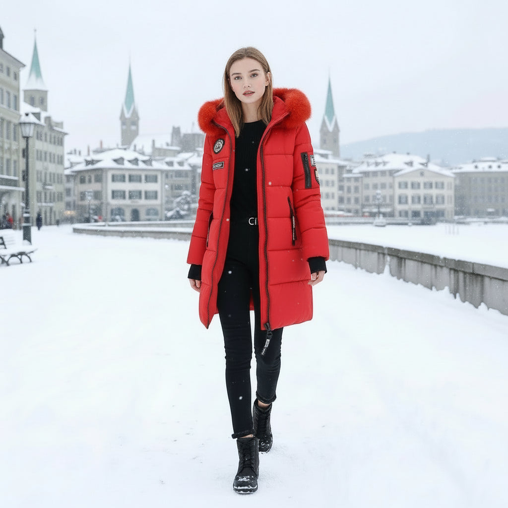Damen Winter Parka Mit Kapuze Warm Gefüttert Baumwollfüllung