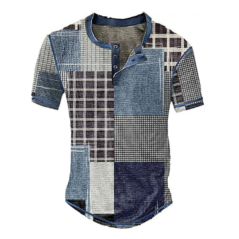 Sommer T Shirt Herren 3D Atmungsaktives Kurzarm Waffel Struktur Vintage