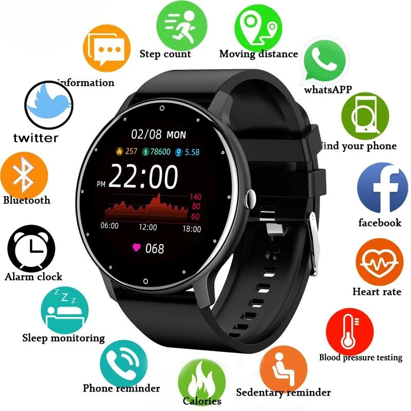 Smart Uhr Damen Herren 1,28 Zoll Touchscreen Anruf Benachrichtigung Fitness
