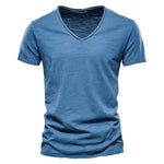 Herren T-Shirt 100% Baumwolle V-Ausschnitt Slim Fit
