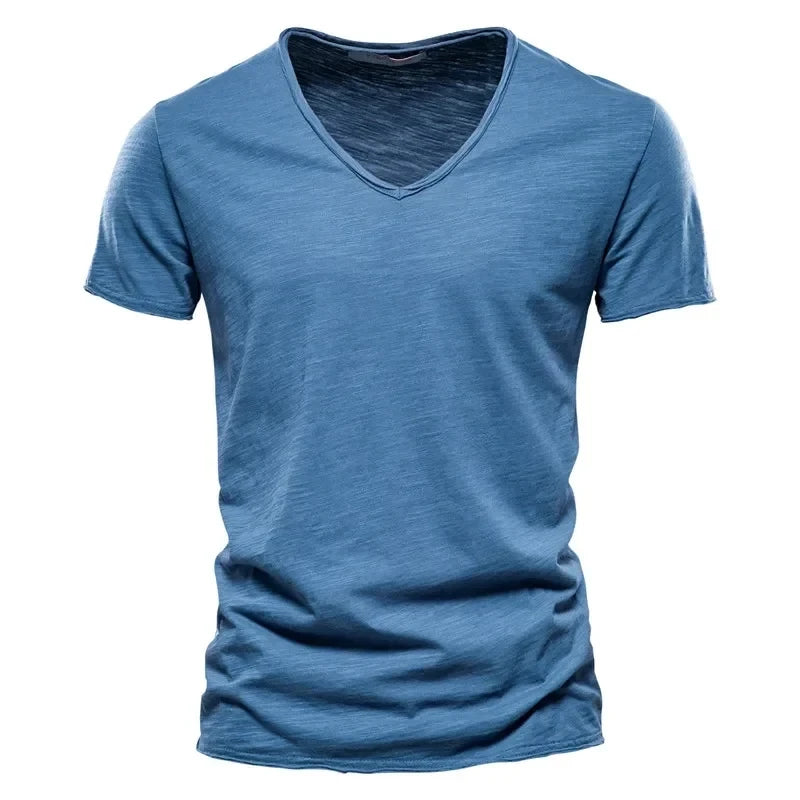 Herren T-Shirt 100% Baumwolle V-Ausschnitt Slim Fit