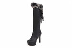 Kniehohe Damen Fellstiefel Stiletto Absatz Mit Fellfutter Warm