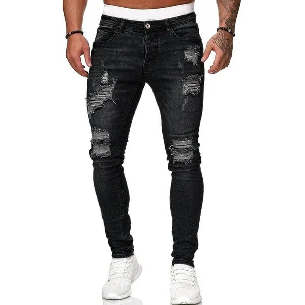 Herren Stretch Jeans Slim Fit Denim Retro Waschdesign Reissverschluss