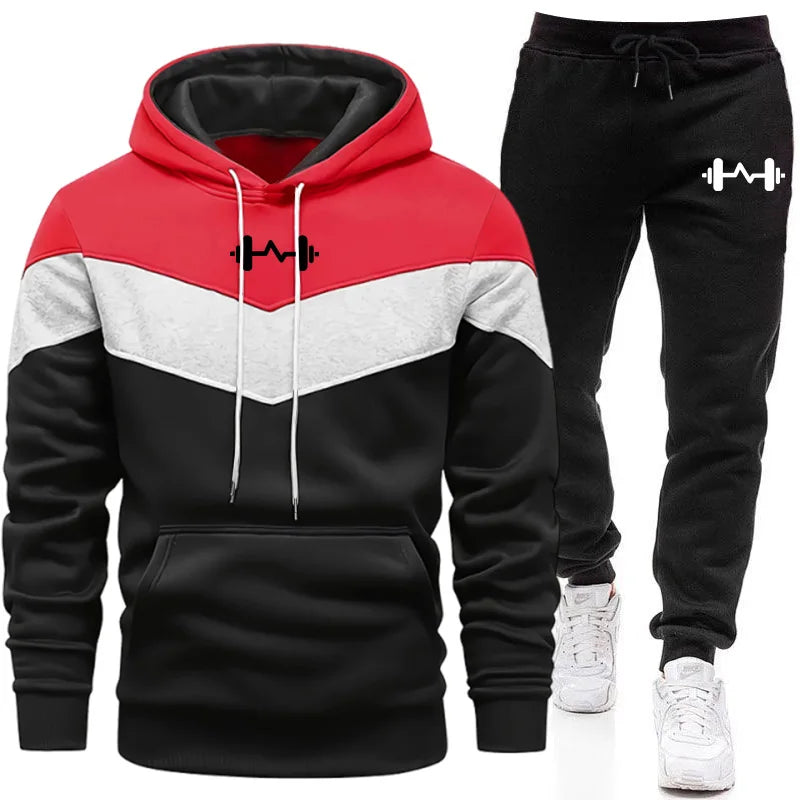 Herren Trainingsanzug Set Dreifarbig Kapuzenpullover Jogginghose Komfort