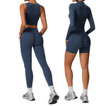 LezyanXR Damen Yogaanzug – Reissverschluss Stehkragen Hip-Lift Leggings