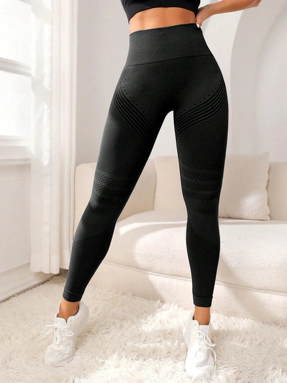 Damen Sporthose Kontur Linien Hoch Tailliert Vierwege Stretch Für Yoga Laufen