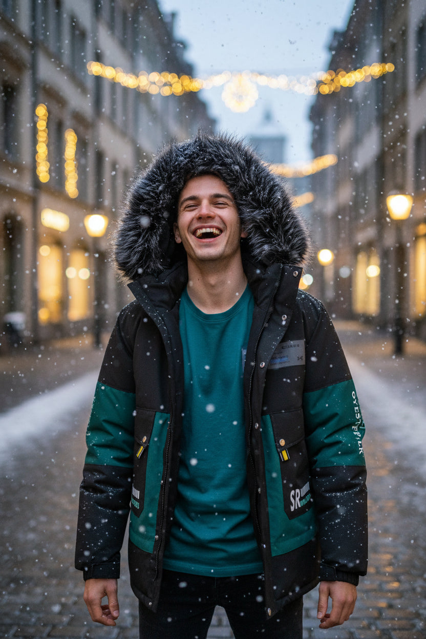 Herren Winter Fleece Sportjacke Mit Kunstpelz Kapuze Atmungsaktiv