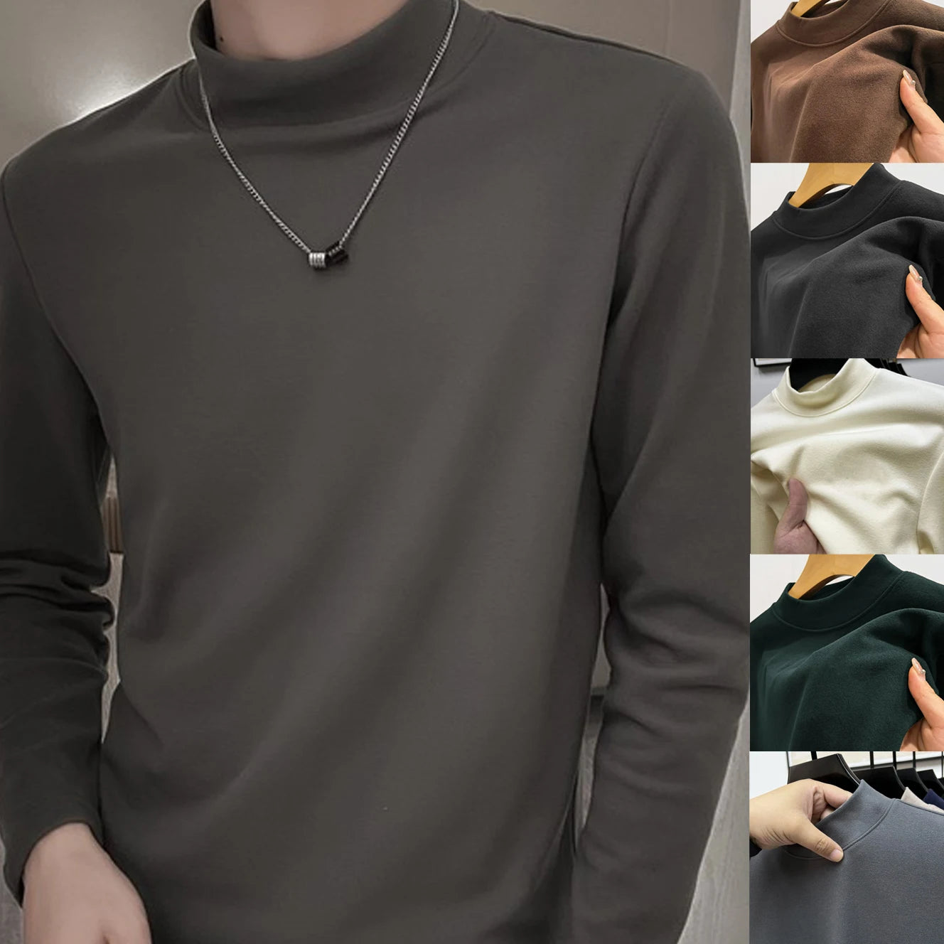 Thermo Top Herren Dünn Slim Fit Langarm Stehkragen Basisschicht