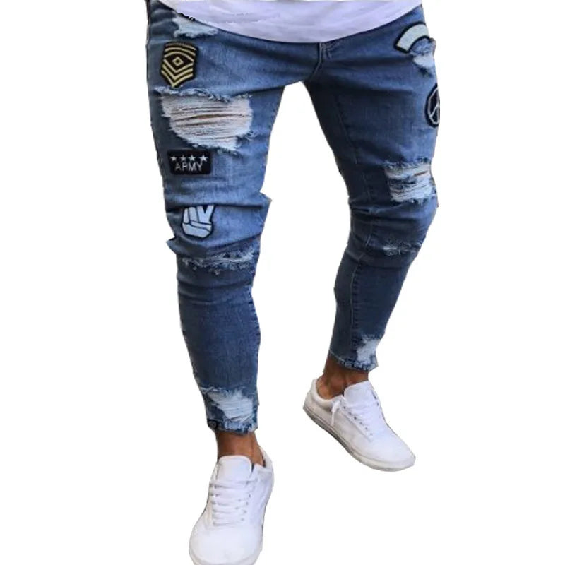 Herren Stretch Jeans Slim Fit Denim Retro Waschdesign Reissverschluss