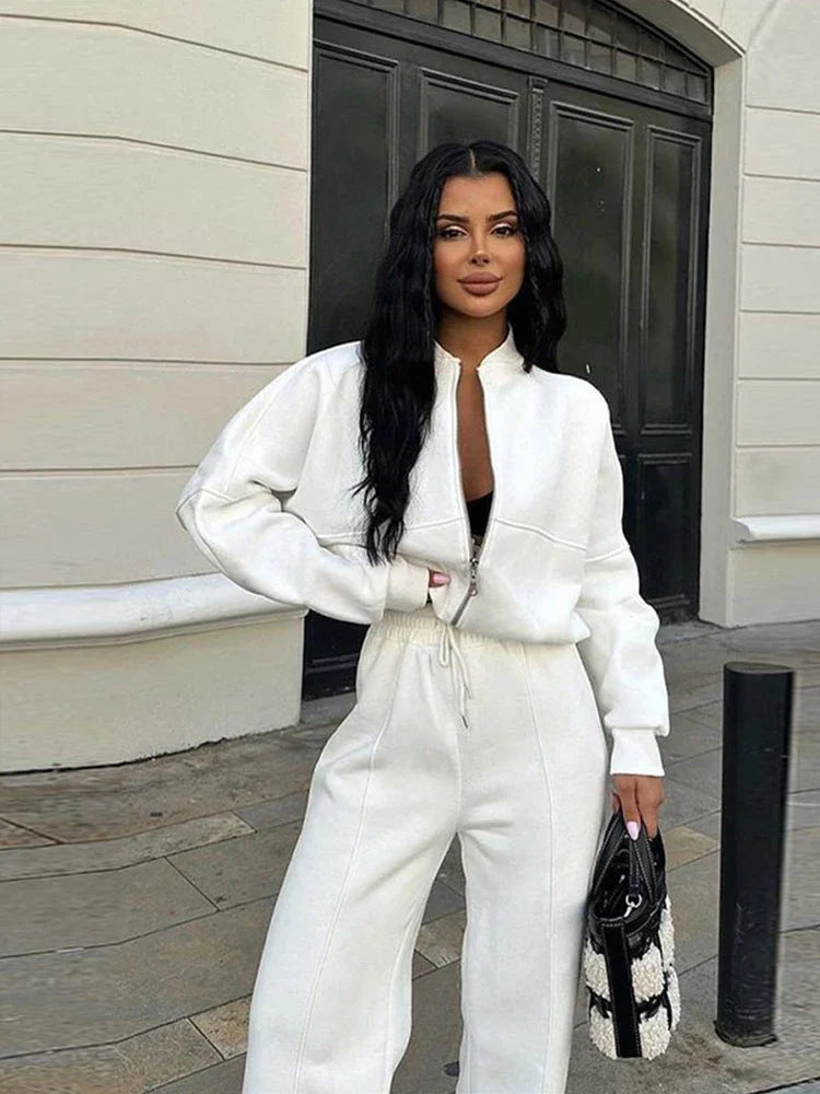 Damen Sweatset Mit Reissverschlussjacke Und Elastischer Taille Frühling Herbst