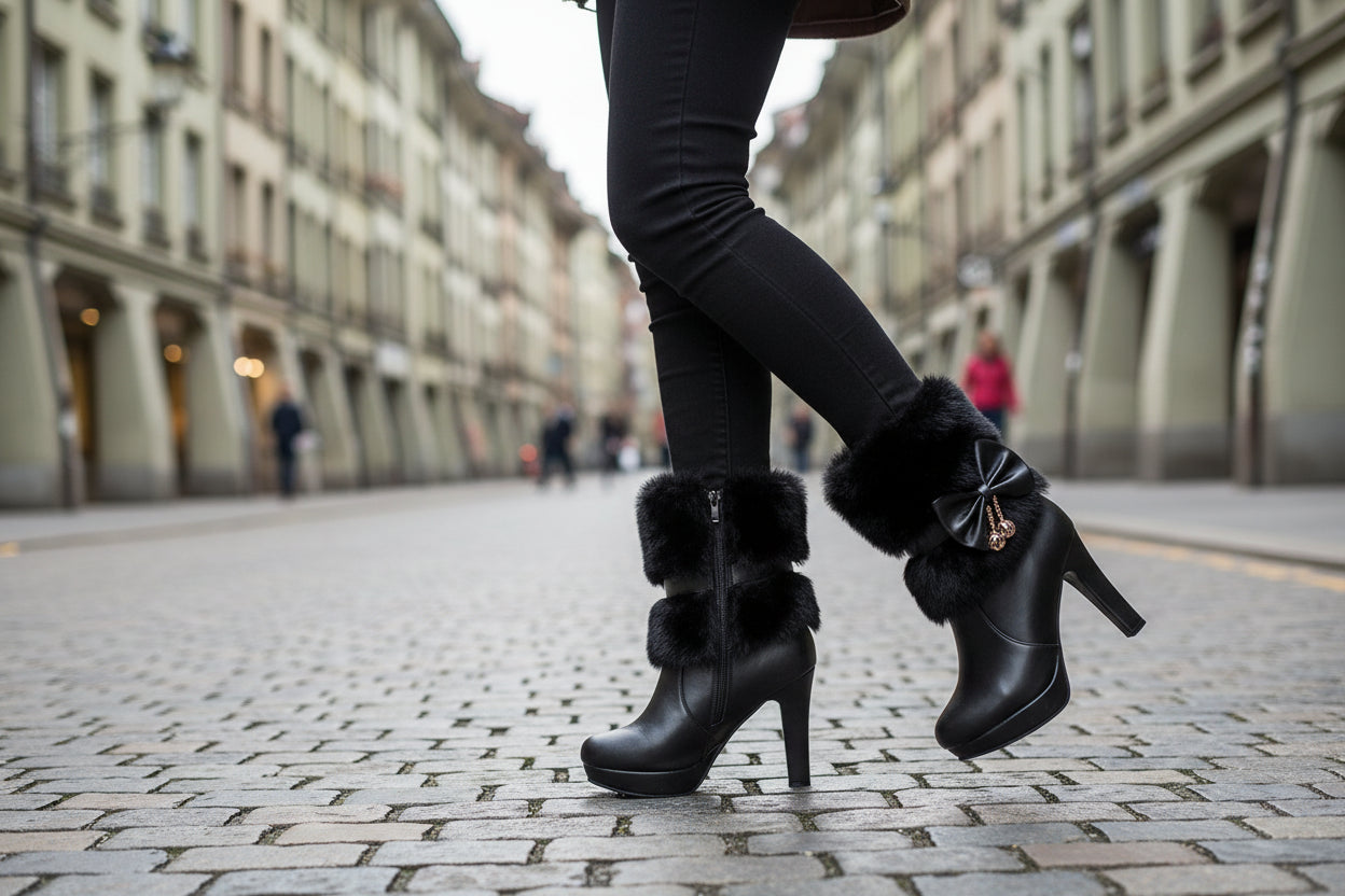 Damen Winter High Heel Fellstiefel Mit Warmem Fellfutter Für Partys Hochzeiten