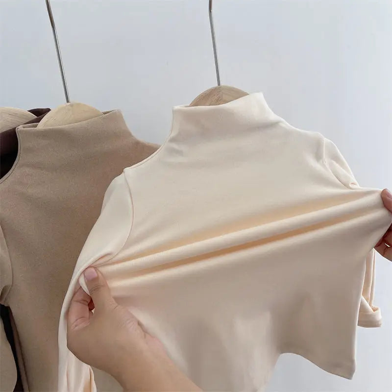 Kinder Unisex Rollkragen Langarmshirt Warmes Fleece Herbst Winter