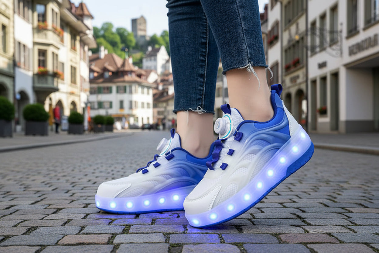 Kinder LED Rollschuh Turnschuhe Mit Rollen Leuchtende Sohlen USB Aufladung