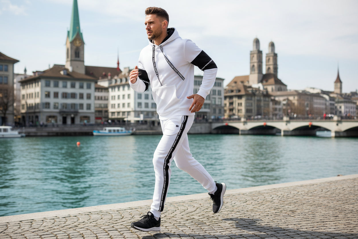 Herren Trainingsanzug Set Smart Casual Hoodie Und Jogginghose Schwarz Weiss