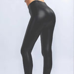 Plus Size Damen Lederhose Hohe Taille Schwarz Lederlook Bequeme Stretchhose