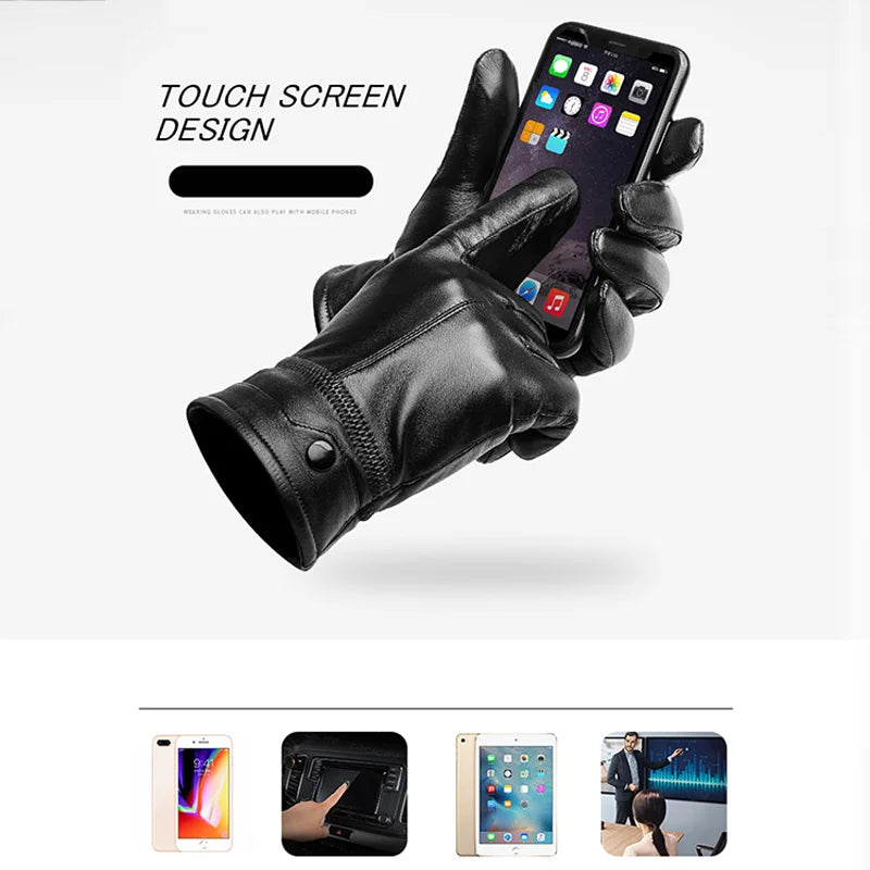 Herren Lederhandschuhe Aus Schaffell Winter Touchscreen Komfort