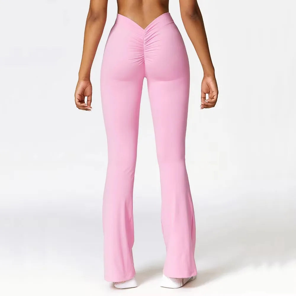 Damen Fitnesshose Bequeme Hoher Taille Mit Ausgestellter Silhouette Für Yoga