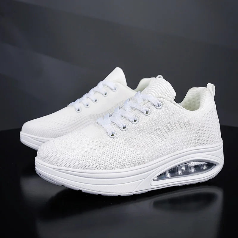 Damen Plateausneaker Rot Mesh Atmungsaktiv Dicke Sohle Sommer