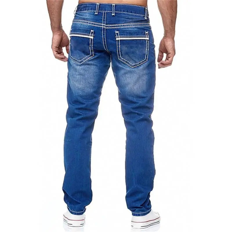 Jeans Herren Gerade Passform Gewaschen Lange Denim Hose Streetwear