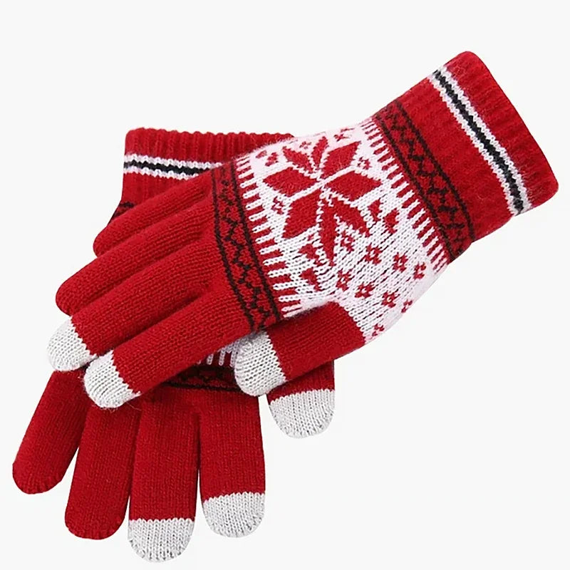 Winter Strickhandschuhe Unisex Mit Schneeflocken Stickerei Und Touchscreen