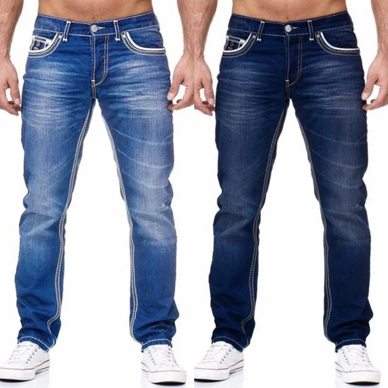 Jeans Herren Gerade Passform Gewaschen Lange Denim Hose Streetwear