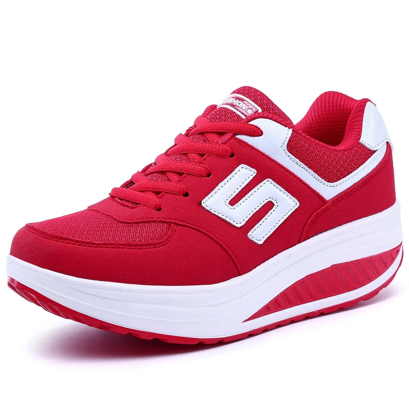 Damen Sneaker Leder Rot Atmungsaktiv Bequem Sportschuhe Modisch