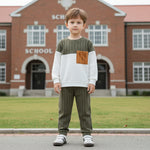 Jungen Outfit Set Langarm Top Hose Colorblock 2teilig Weich Sportlich