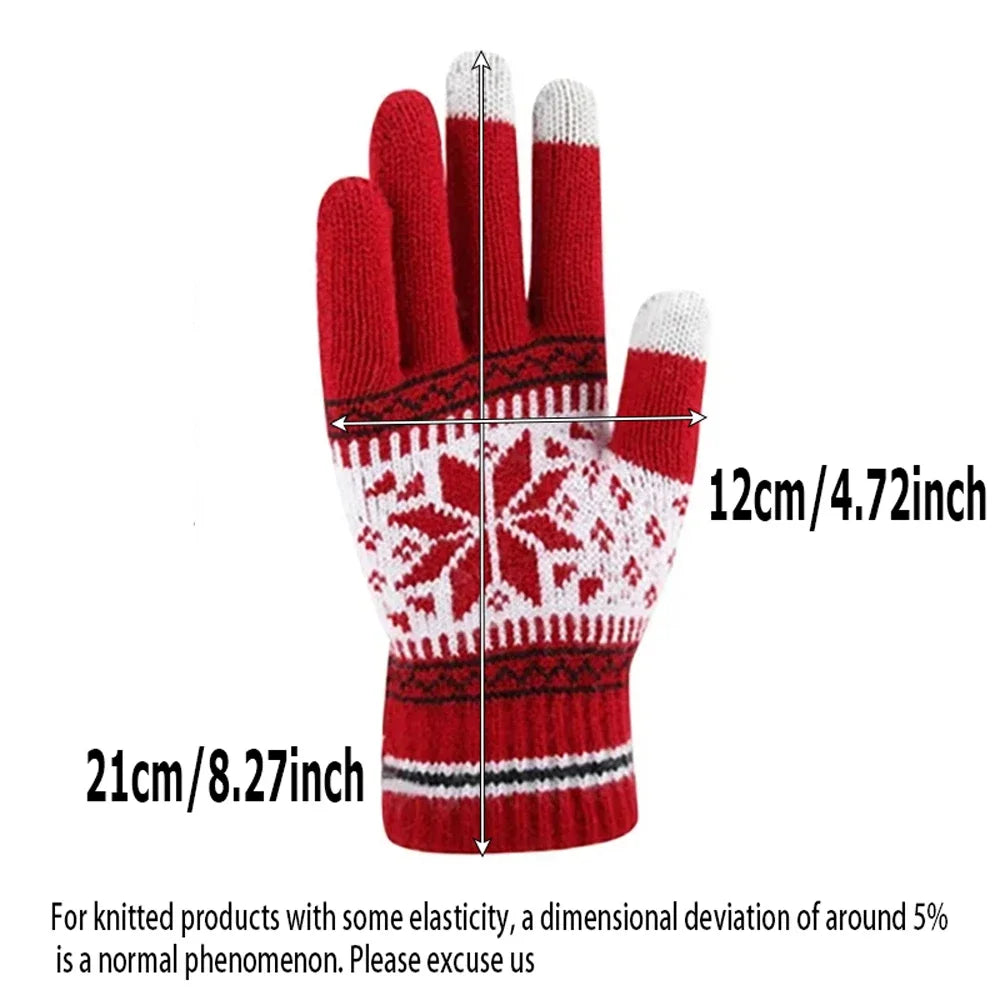 Winter Strickhandschuhe Unisex Mit Schneeflocken Stickerei Und Touchscreen
