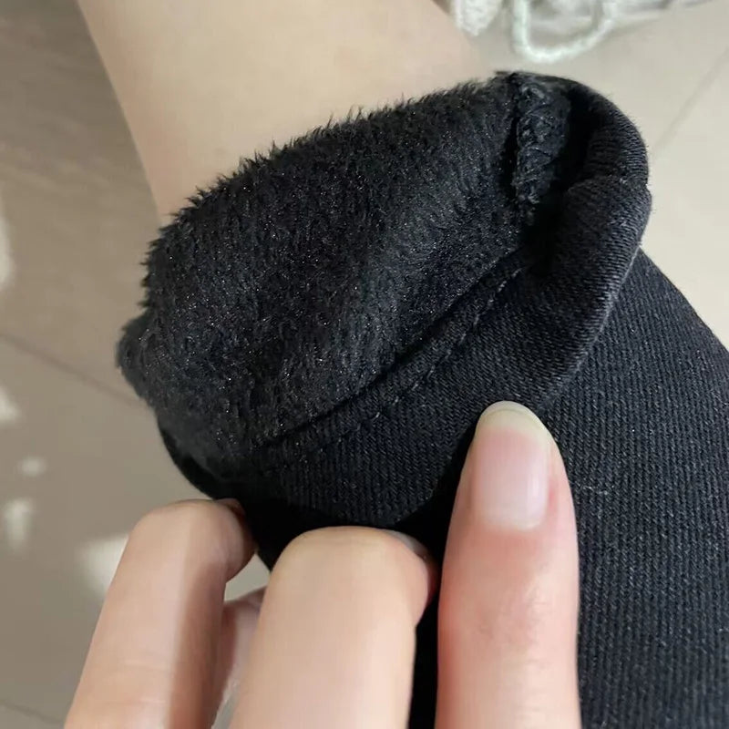 Damen Thermische Dünne Jeans Mom Stil Warme Fleece Denim Hose