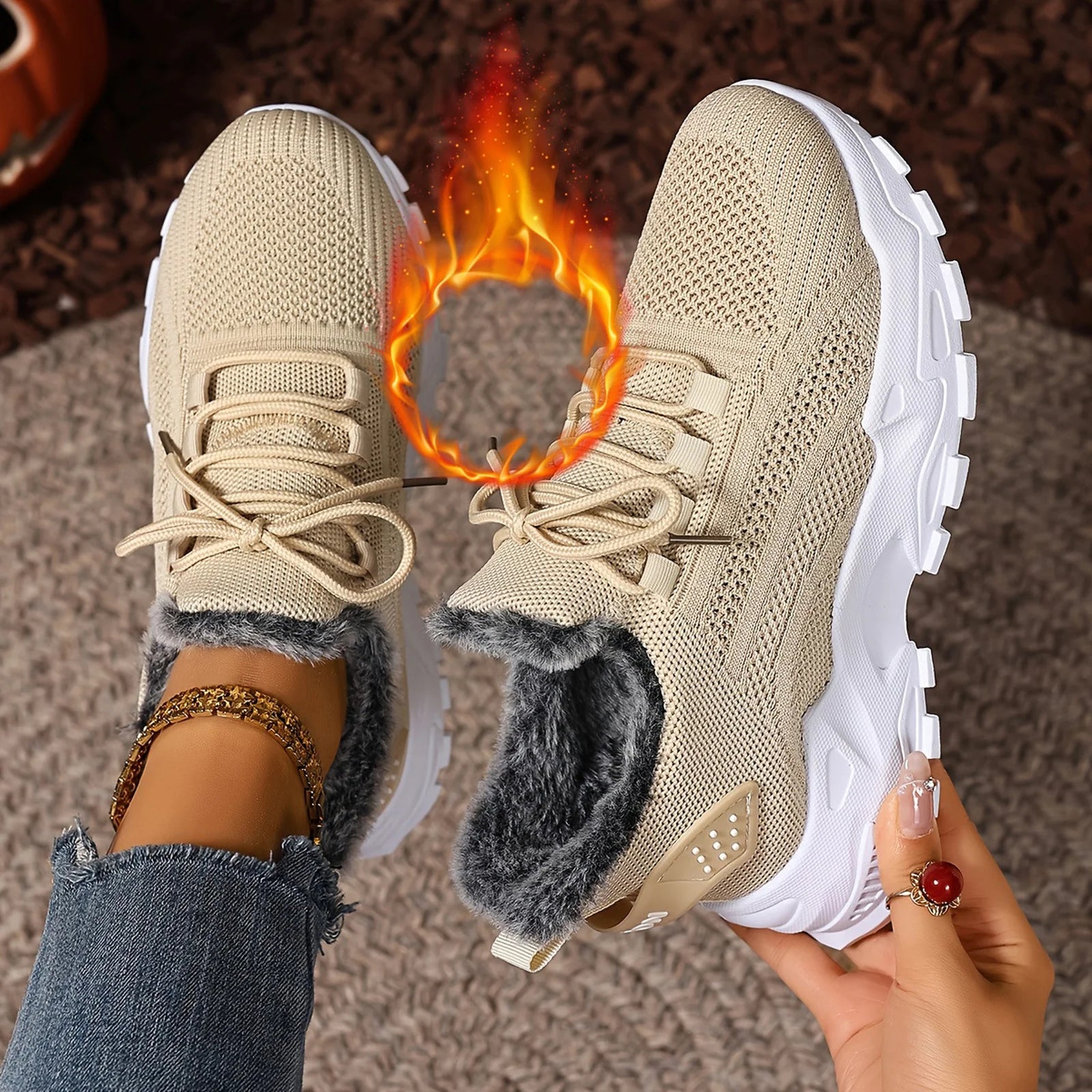 Damen Winter Sneaker Gefüttert Warm Rutschfest Outdoor Sportschuhe