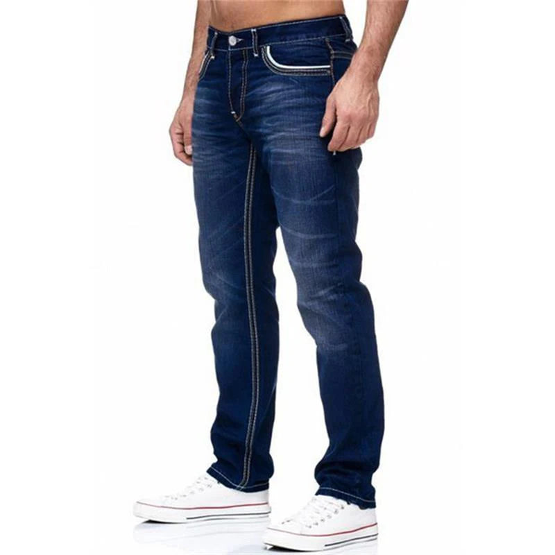 Jeans Herren Gerade Passform Gewaschen Lange Denim Hose Streetwear