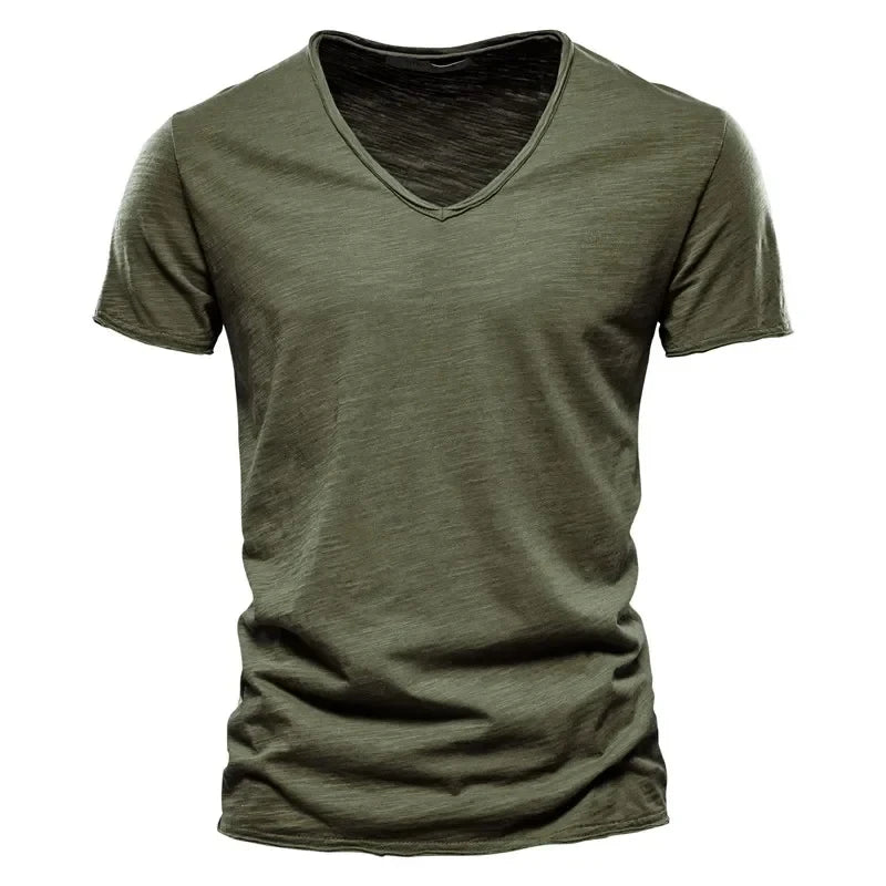 Herren T-Shirt 100% Baumwolle V-Ausschnitt Slim Fit
