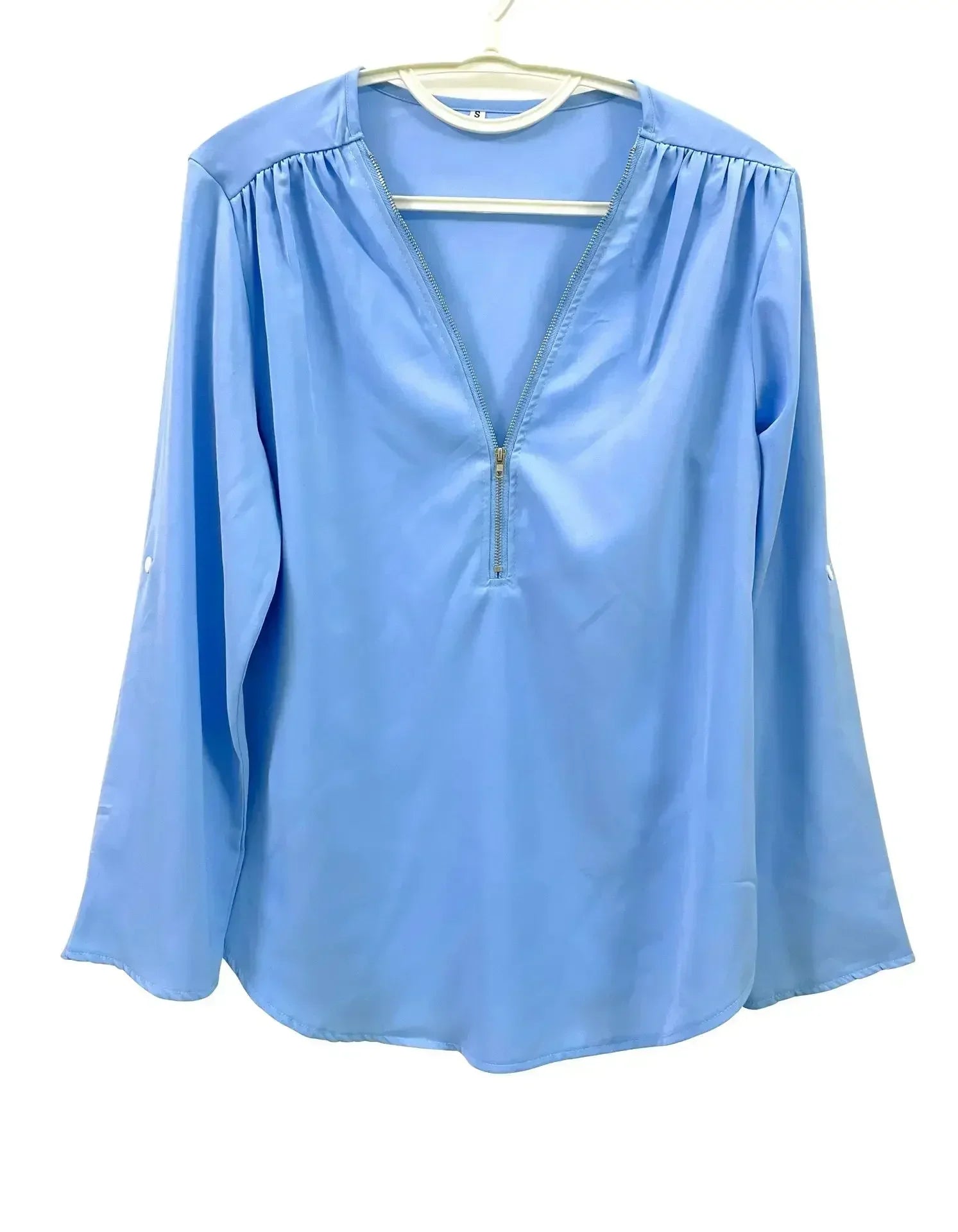 Chiffon Bluse Damen Locker Geschnitten Kühlende V-Ausschnitt Langarm