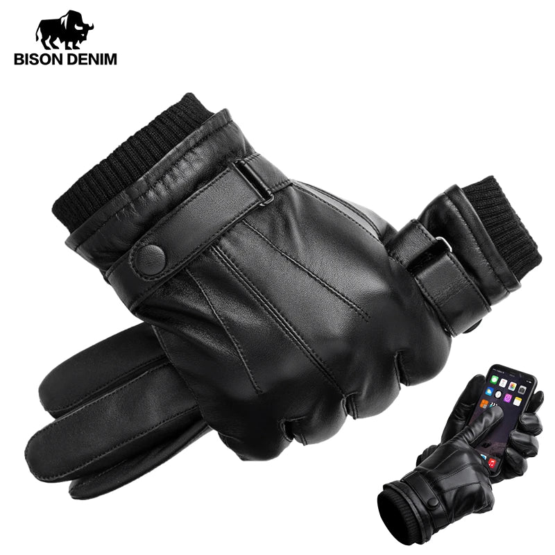 Herren Lederhandschuhe Aus Schaffell Winter Touchscreen Komfort