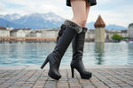 Kniehohe Damen Fellstiefel Stiletto Absatz Mit Fellfutter Warm
