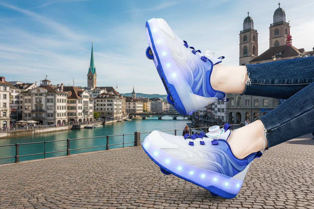 Kinder LED Rollschuh Turnschuhe Mit Rollen Leuchtende Sohlen USB Aufladung
