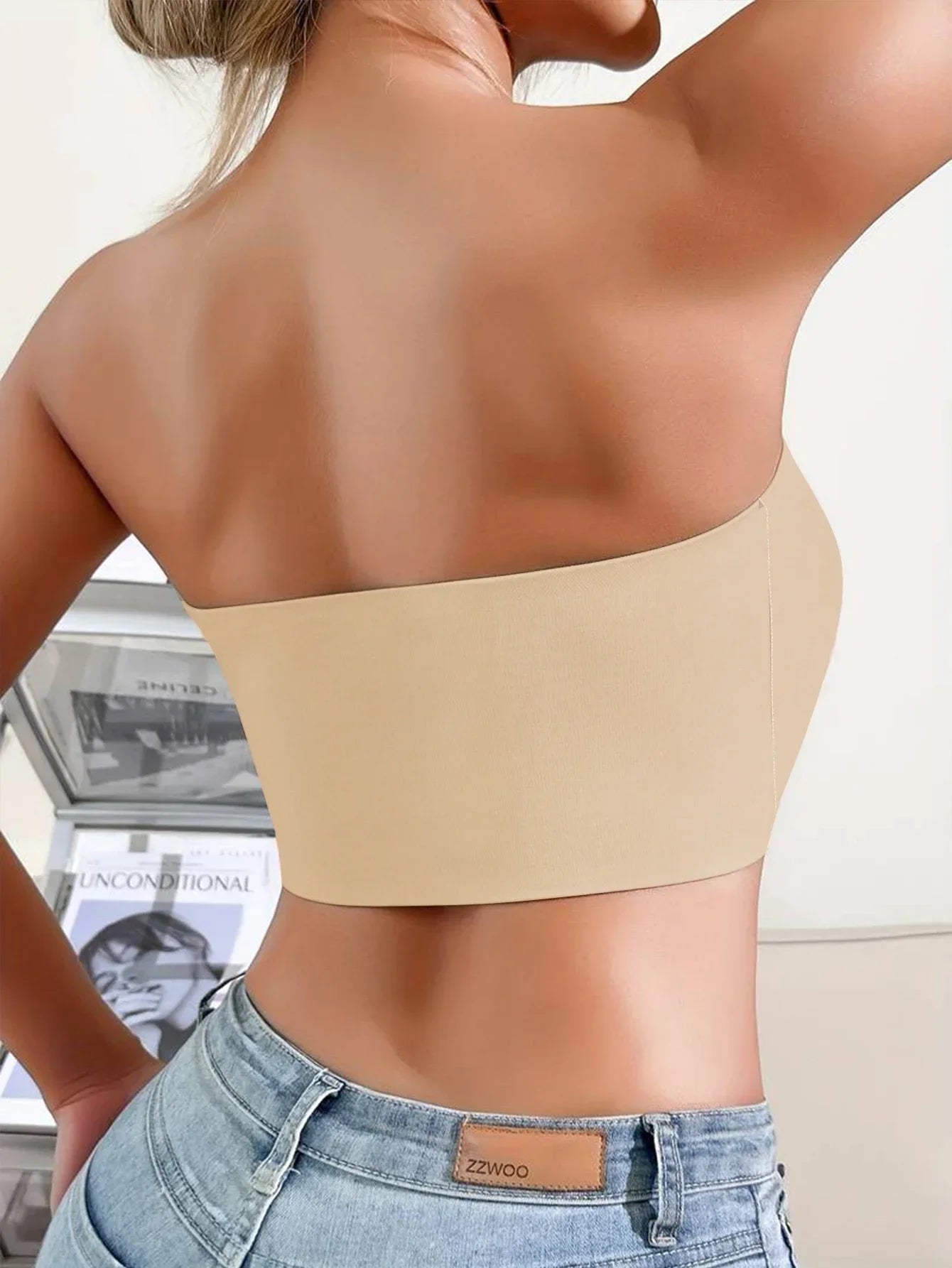 Damen Bandeau Top Frontverschluss Trägerlos Nahtlos Bequem