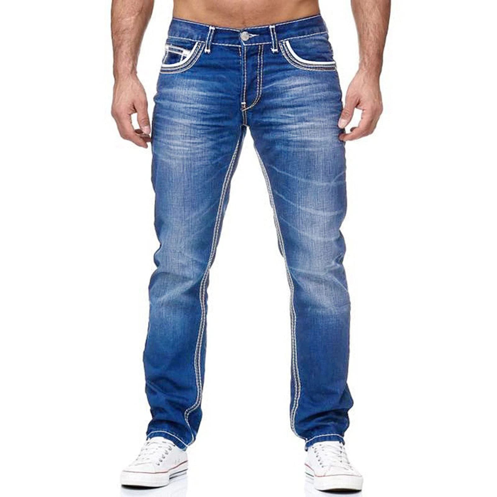 Jeans Herren Gerade Passform Gewaschen Lange Denim Hose Streetwear