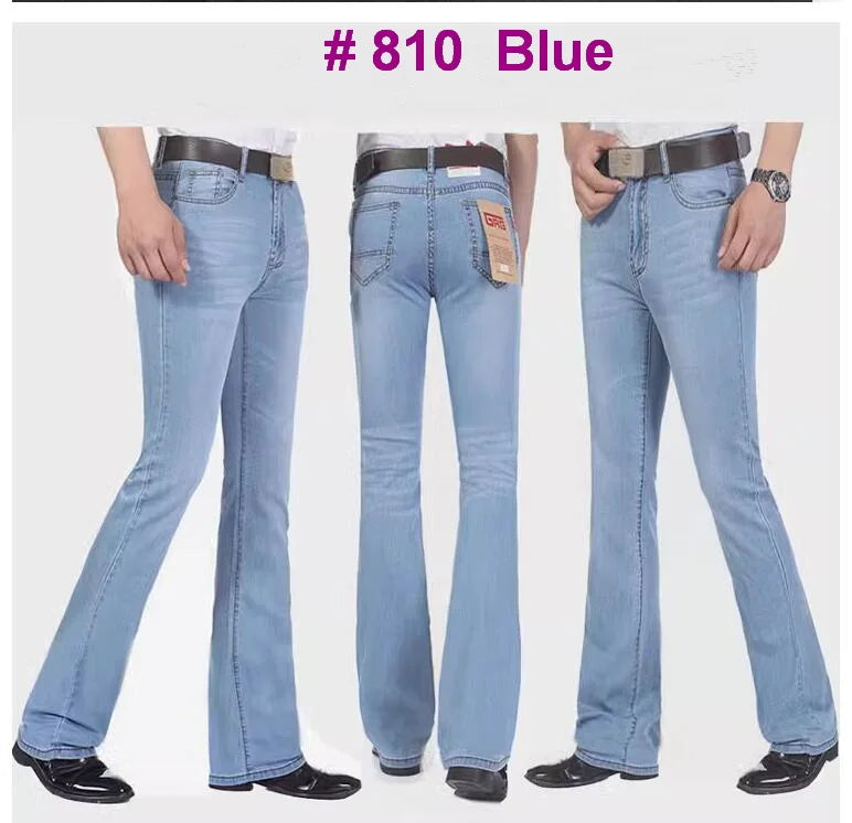 Flare Jeans Herren Mid-Rise Elastisch Denim Hose Schwarz