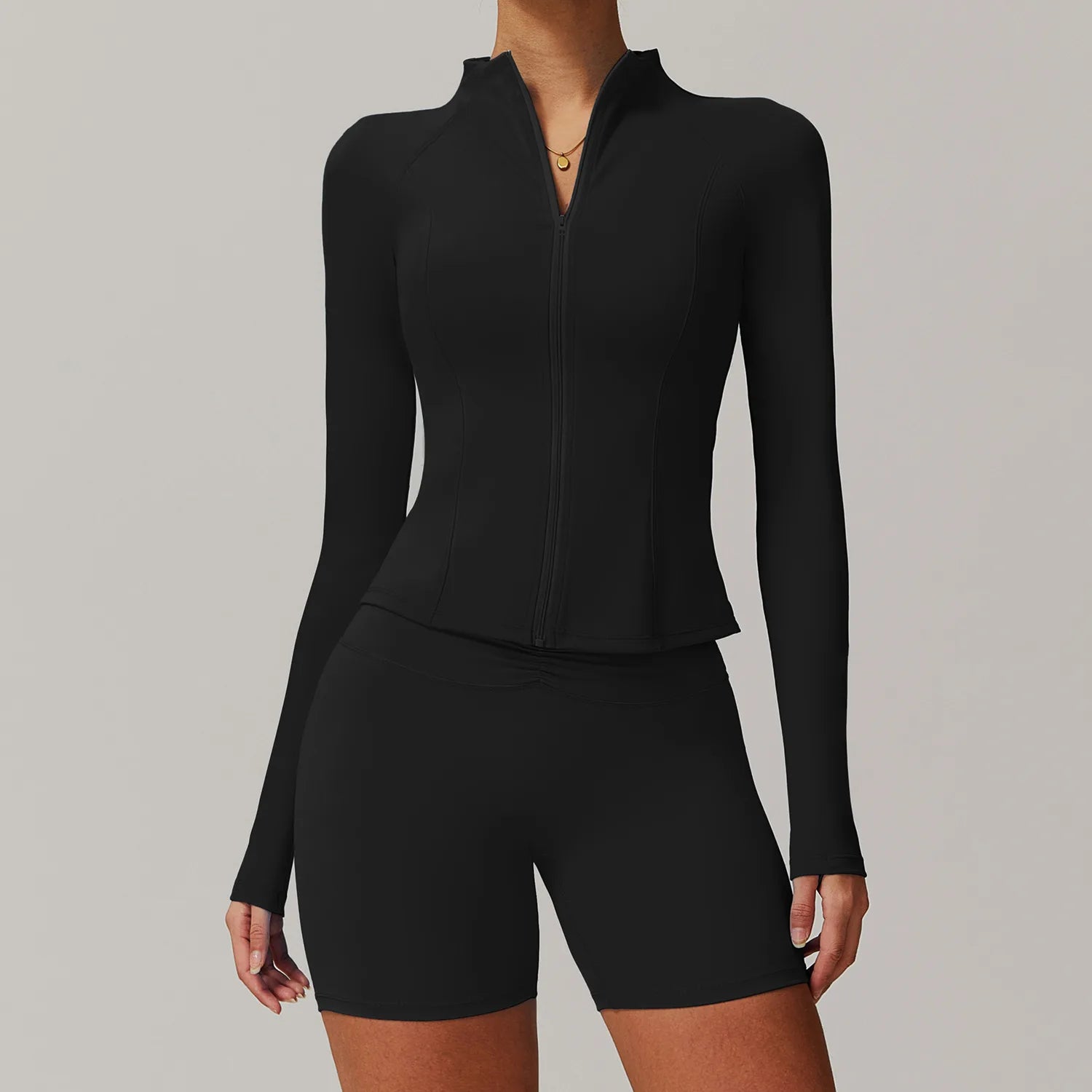 LezyanXR Damen Yogaanzug – Reissverschluss Stehkragen Hip-Lift Leggings