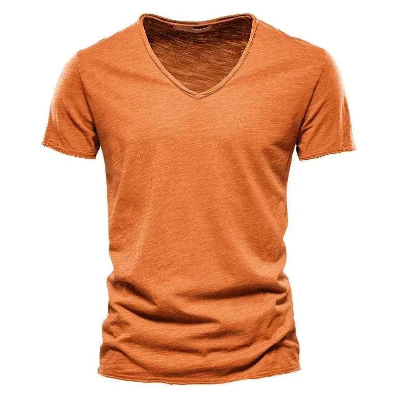 Herren T-Shirt 100% Baumwolle V-Ausschnitt Slim Fit